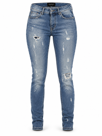 Gucci Light Blue Distressed Monogram Jeans - image 1