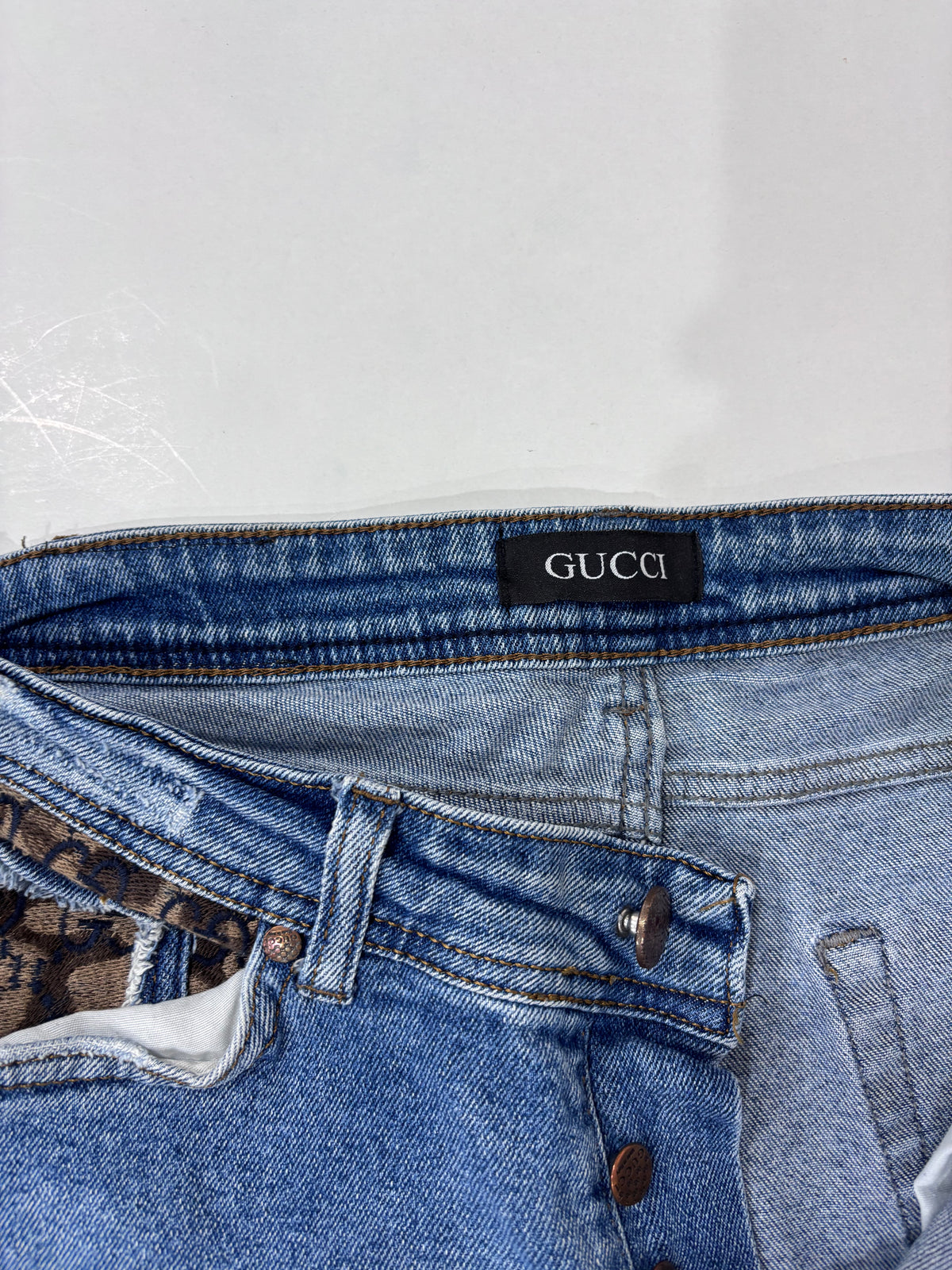 Gucci Light Blue Distressed Monogram Jeans - image 4