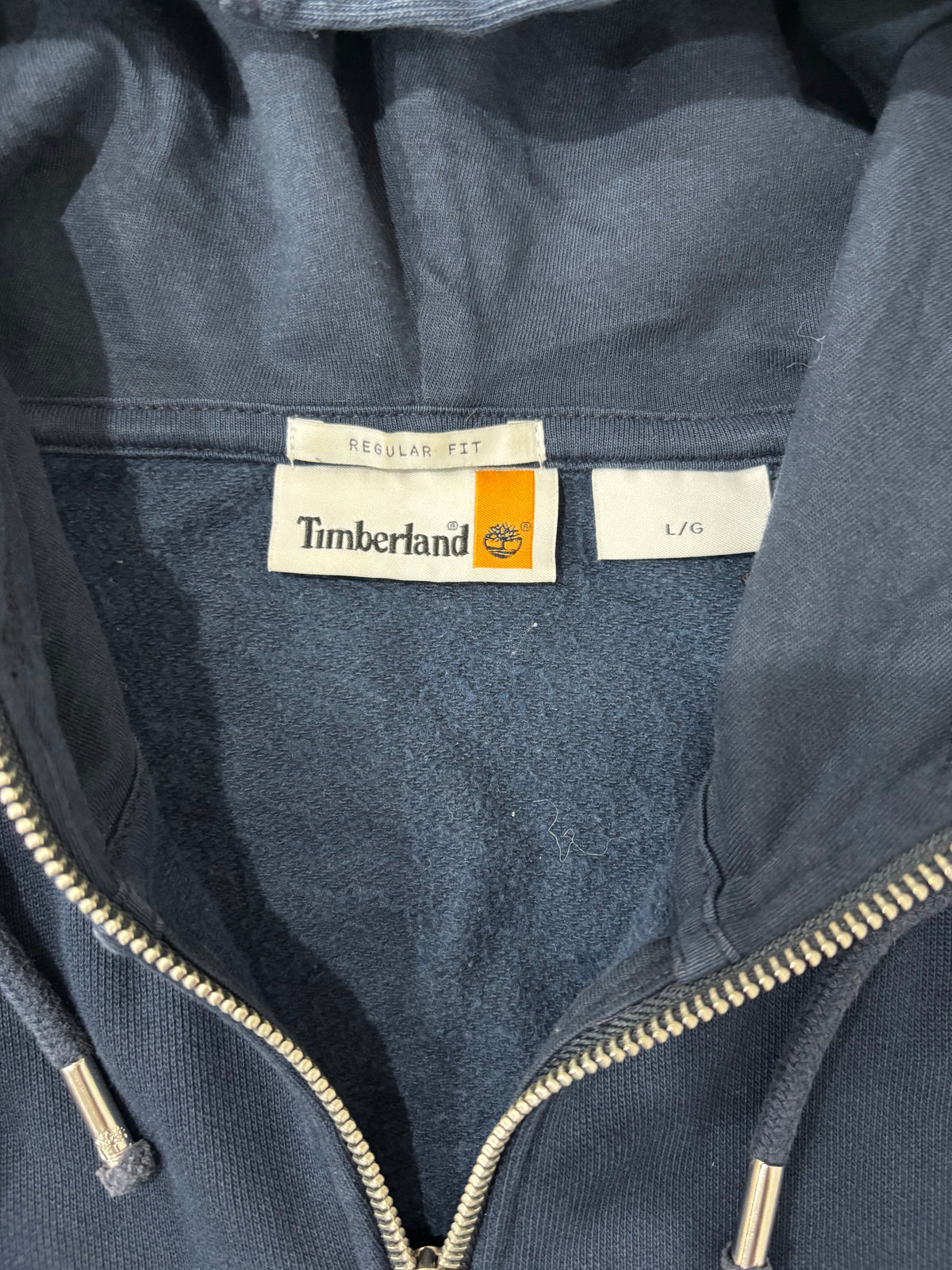 Timberland Men’s  Full Zip Drawstring Navy Blue Hoodie Preowned