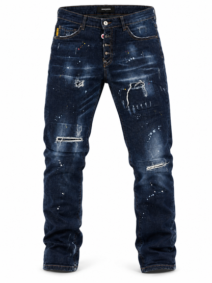 Dsquared2 Dark Blue Distressed Paint-Splatter Jeans - image 1