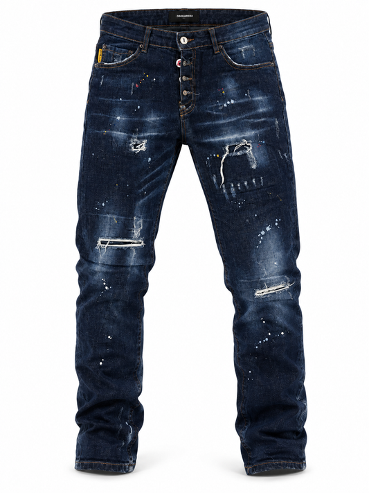 Dsquared2 Dark Blue Distressed Paint-Splatter Jeans - image 1