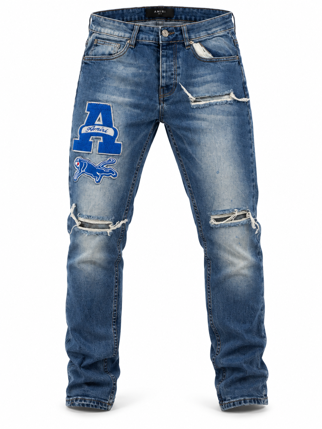 Amiri Blue Distressed Patch Jeans - image 1