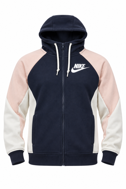 Nike Women’s Navy & Pink Zip-Up Hoodie - Thriftly