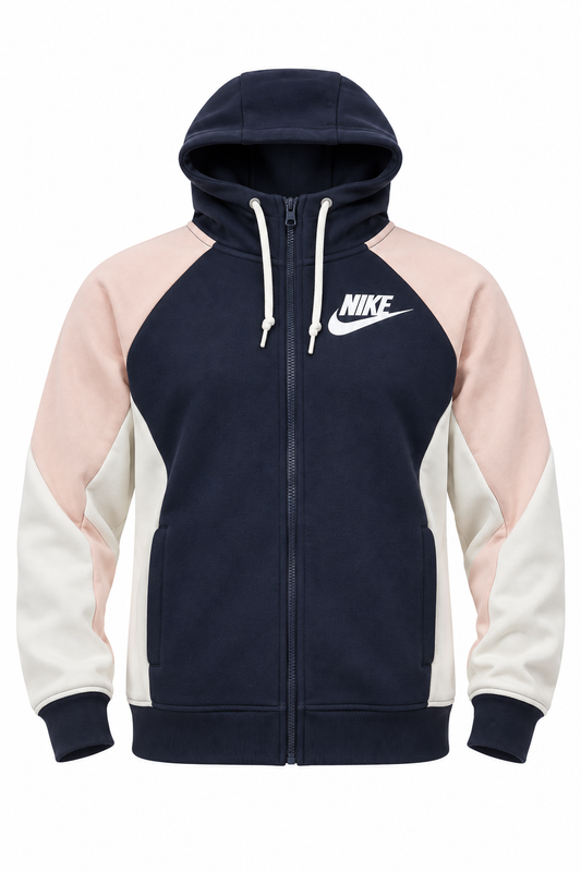 Nike Women’s Navy & Pink Zip-Up Hoodie - Thriftly