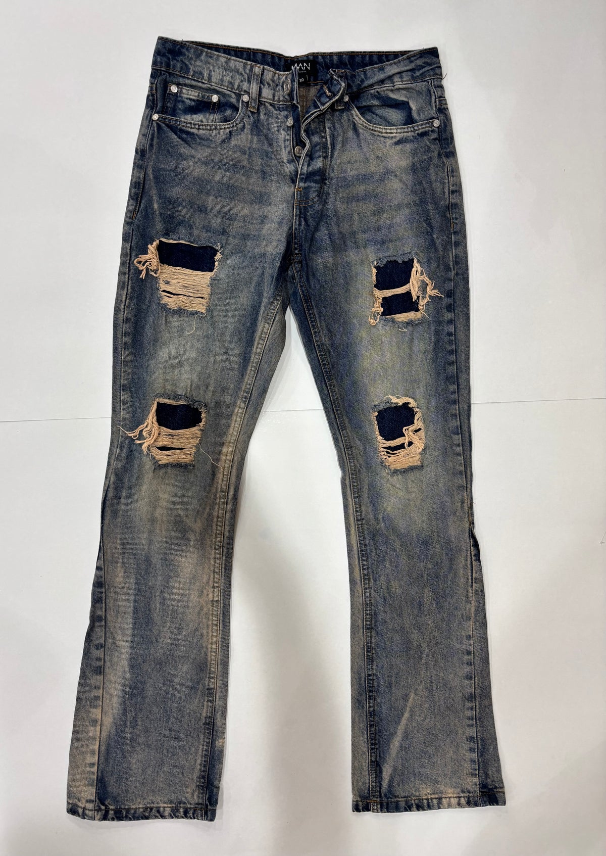 Boohoo Man Men’s Distressed Flared Preowned Jeans