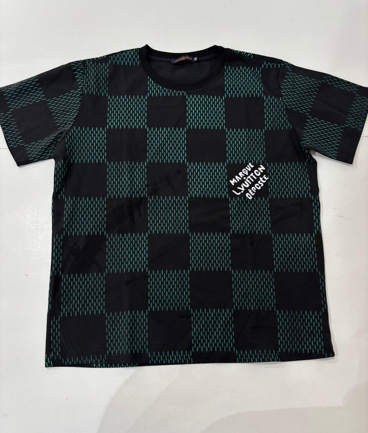 Louis Vuitton black and teal monogram checker T-shirt