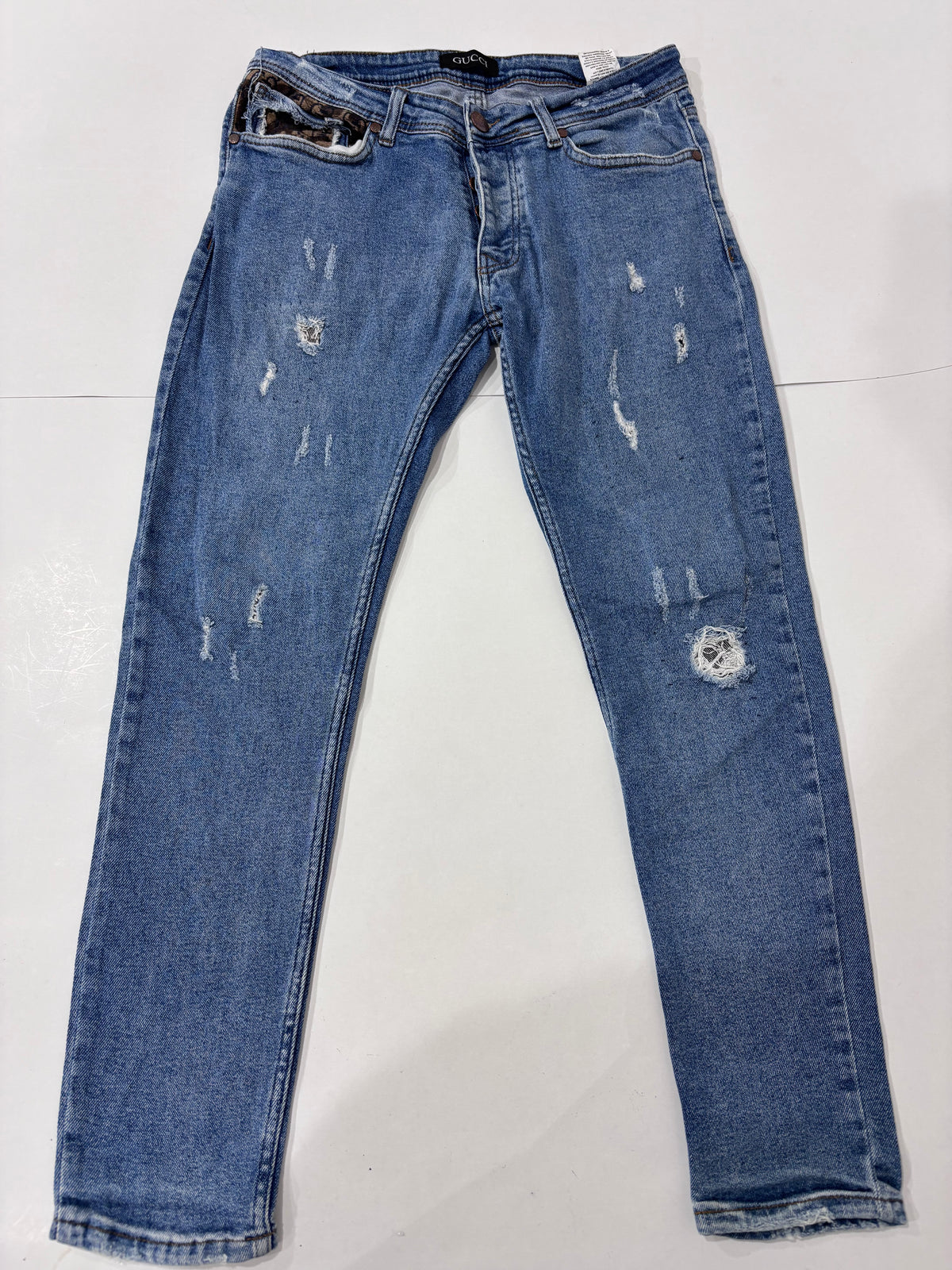 Gucci Light Blue Distressed Monogram Jeans - image 2