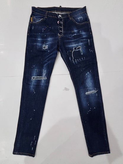 Dsquared2 Dark Blue Distressed Paint-Splatter Jeans - image 2