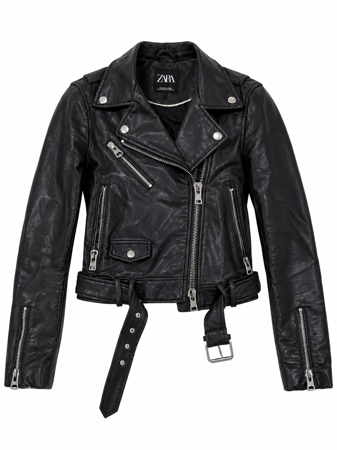 Zara Black Belted Biker Jacket - Thriftly