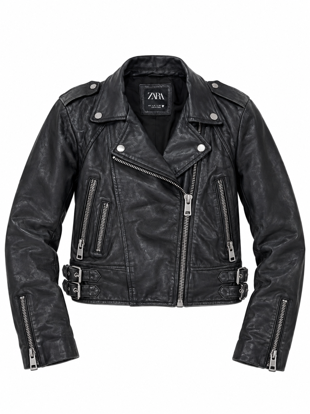 Zara Black Cropped Biker Jacket - Thriftly