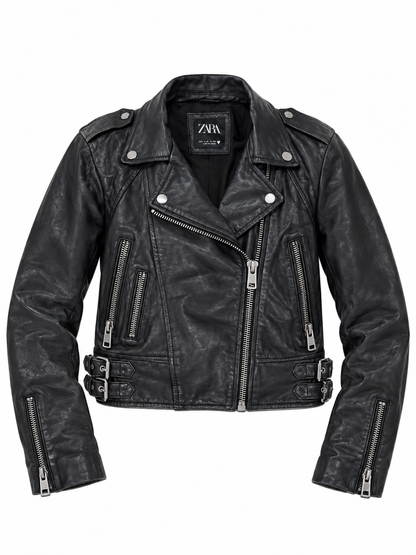 Zara Black Cropped Biker Jacket - Thriftly