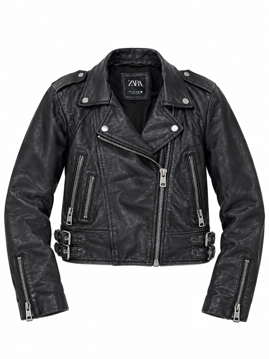 Zara Black Cropped Biker Jacket - Thriftly