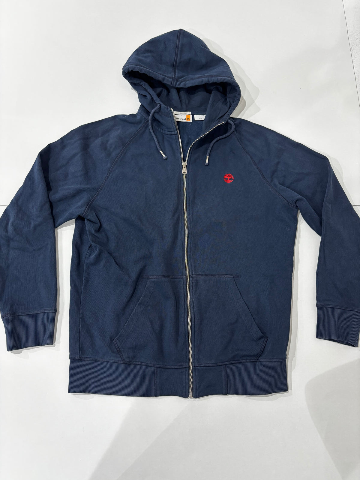 Timberland Men’s  Full Zip Drawstring Navy Blue Hoodie Preowned
