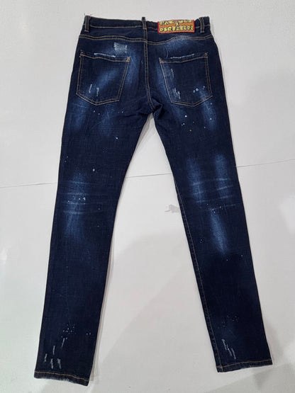 Dsquared2 Dark Blue Distressed Paint-Splatter Jeans - image 3