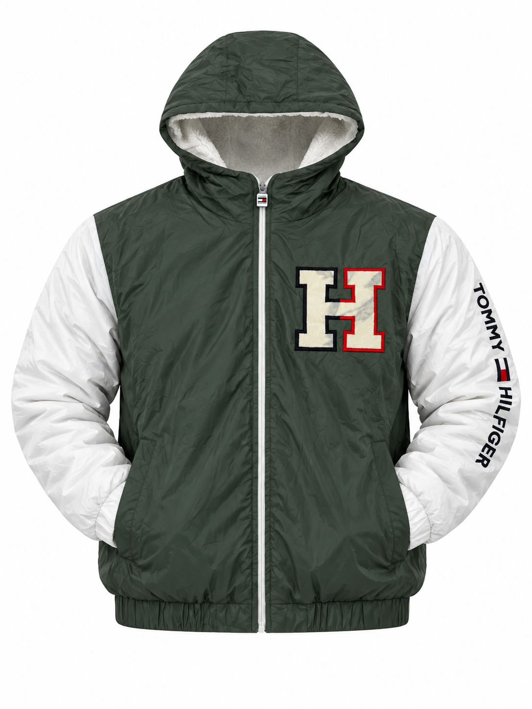 Tommy Hilfiger Men’s Green & White Hooded Jacket