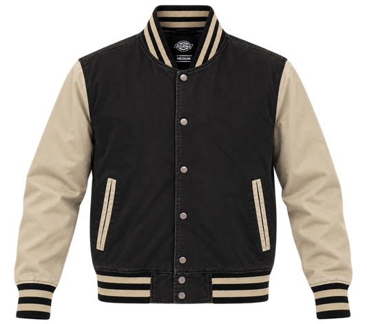 Dickies Mens Black Beige Varsity Jacket