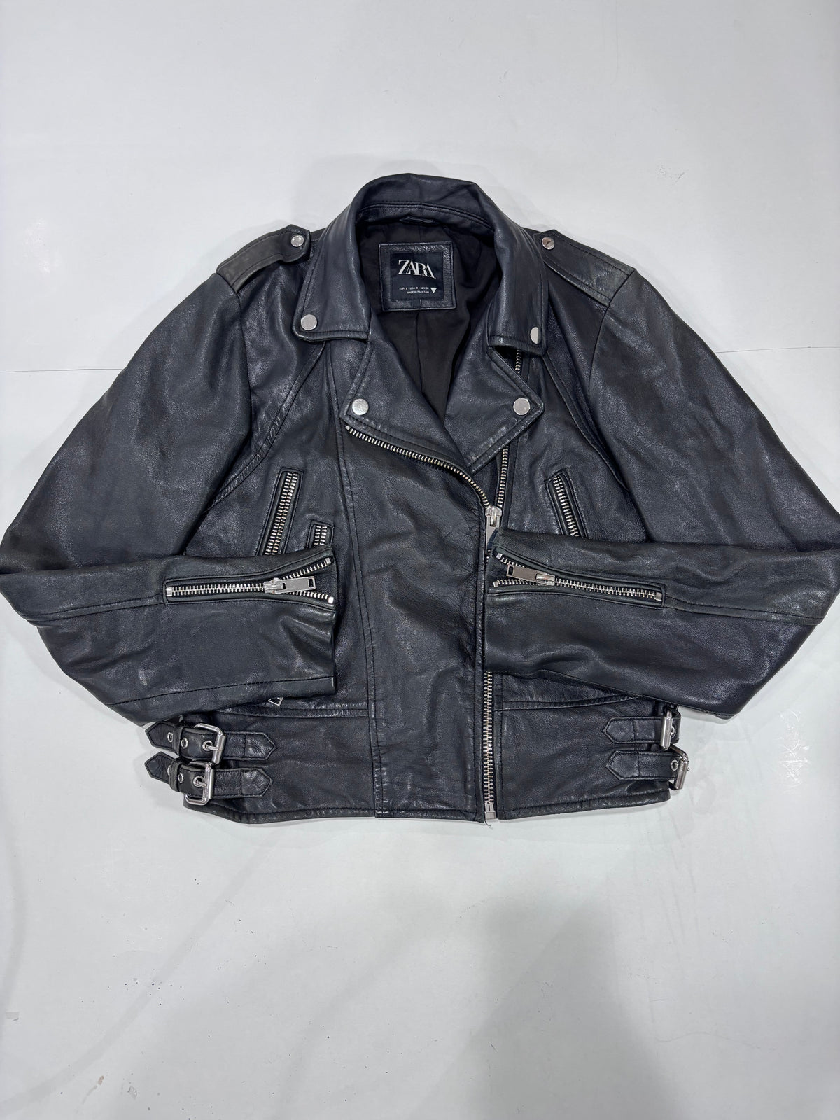 Zara Black Cropped Biker Jacket - Thriftly