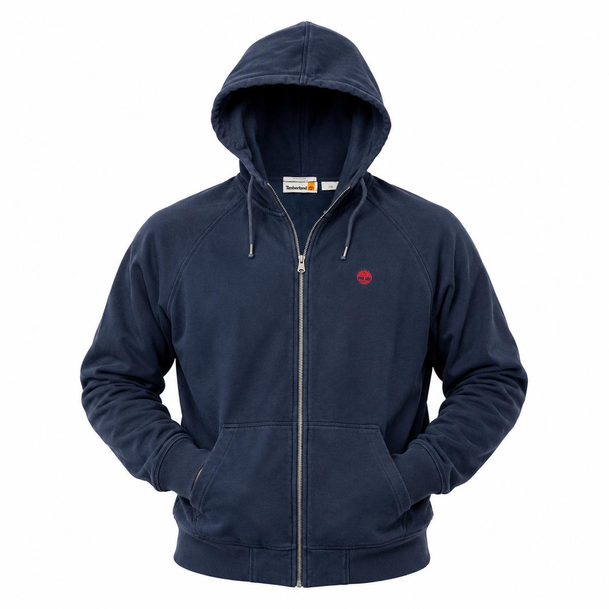 Timberland Men’s  Full Zip Drawstring Navy Blue Hoodie Preowned
