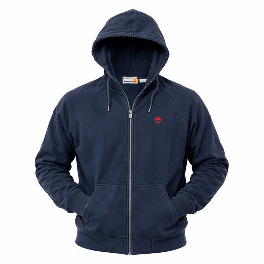 Timberland Men’s  Full Zip Drawstring Navy Blue Hoodie Preowned