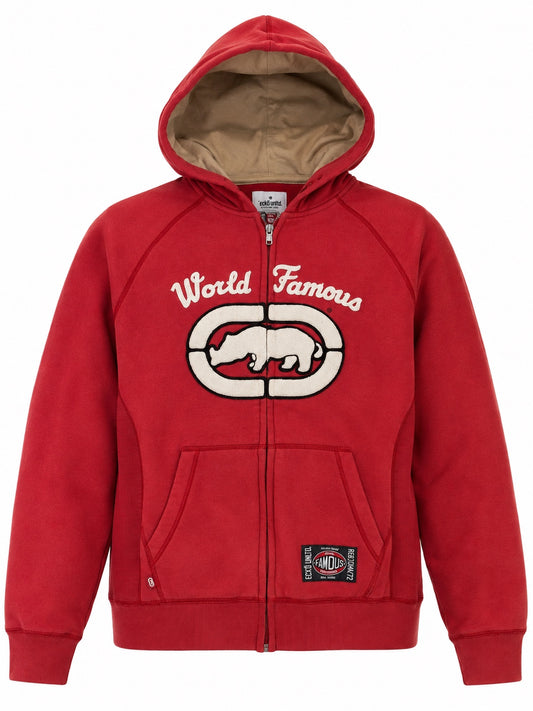 Ecko Unltd. Red World Famous Vintage Zip Hoodie