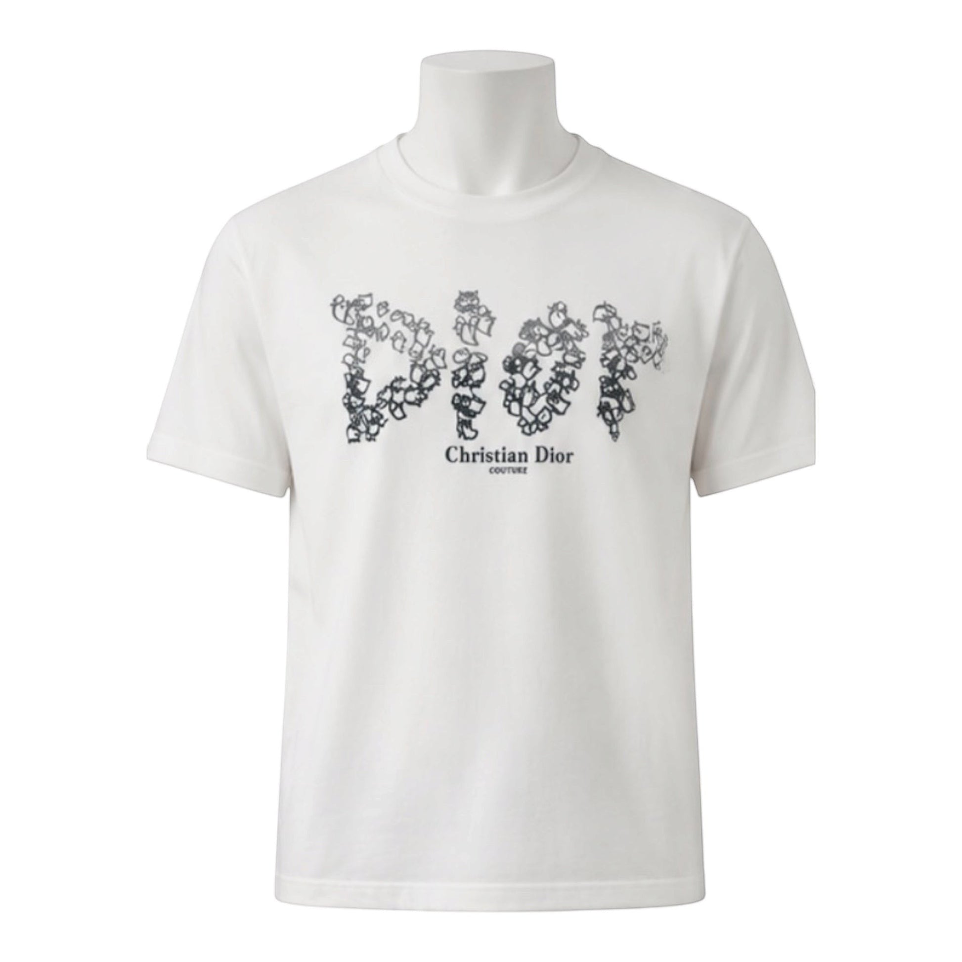 THRIFTLY white Christian Dior Couture crewneck t-shirt with a black artistic graphic print on the chest