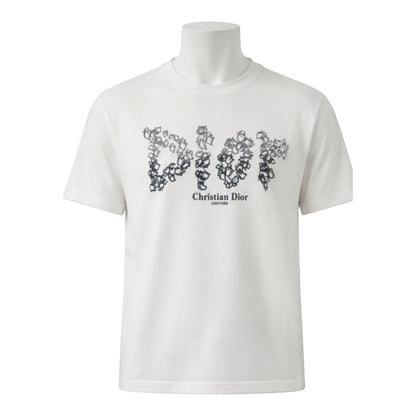 THRIFTLY white Christian Dior Couture crewneck t-shirt with a black artistic graphic print on the chest