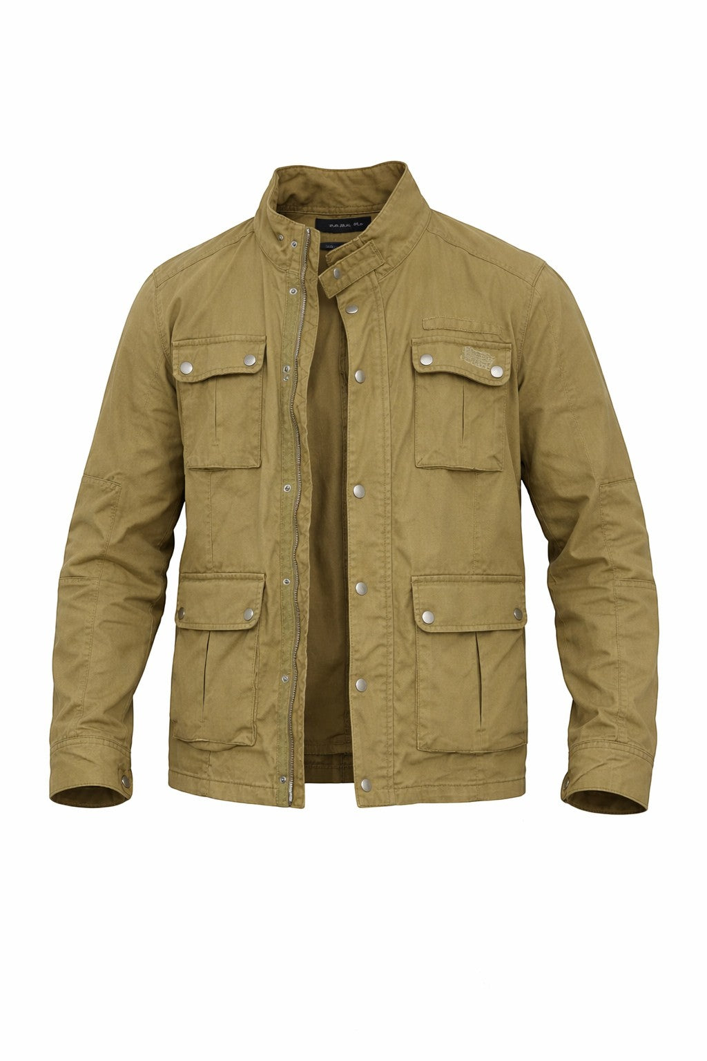 THRIFTLY Zara military field jacket in khaki cotton with four front pockets and snap button closure